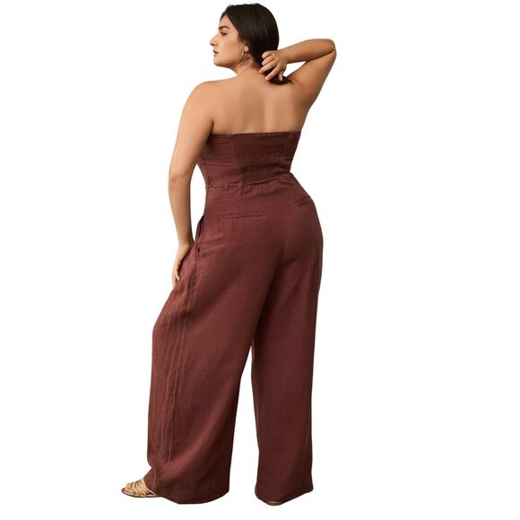 Anthropologie Linen Strapless Jumpsuit 💜 Cocoa Plum | 26W Plus NWT $198 Retail - Picture 2 of 10